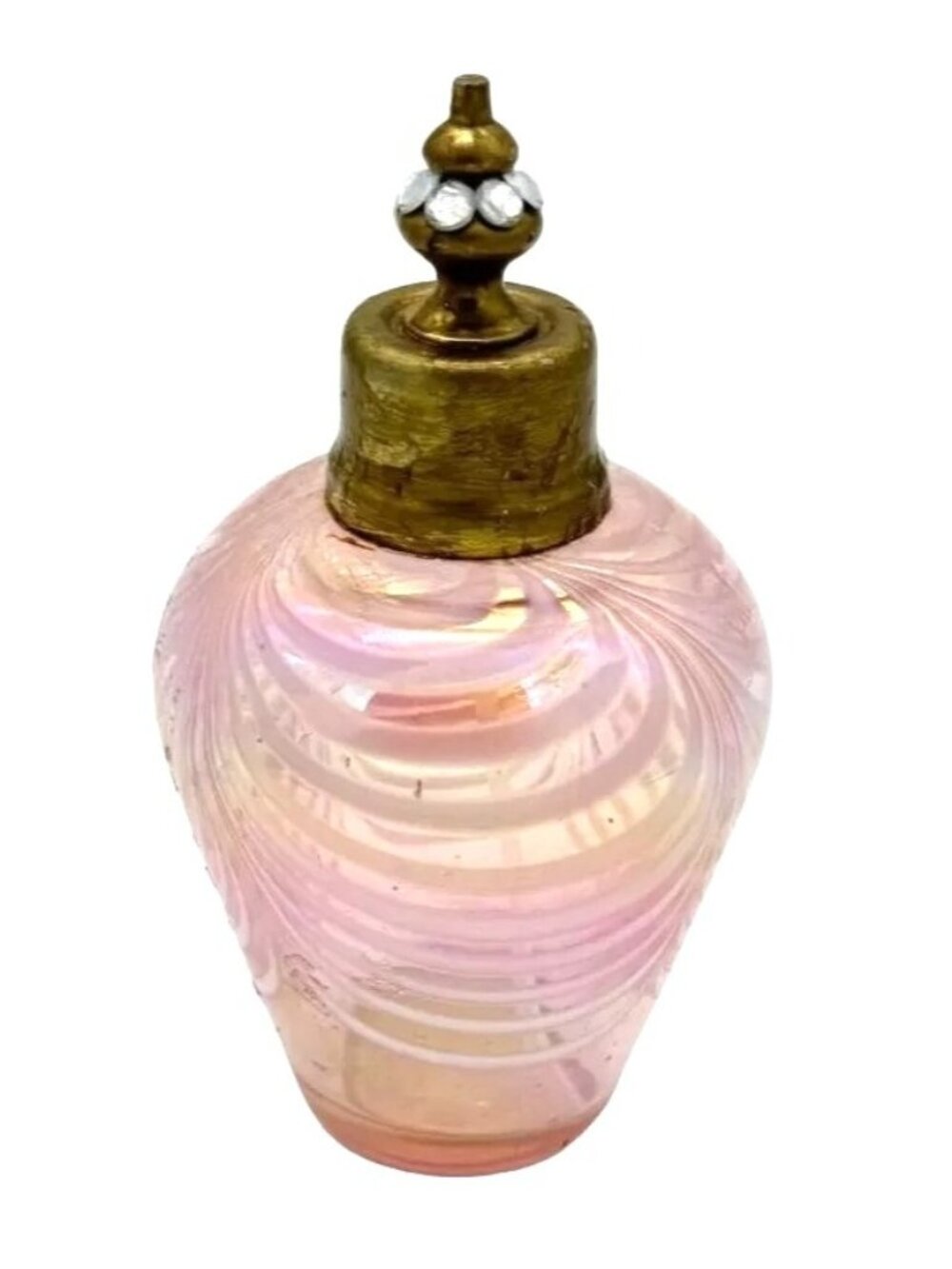Vtg Irice Perfume Bottle Pink Pulled Feather Iridescent Pattern 4.75" x 2.5"